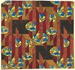 Repetitive Pattern with Multi-Colored Ovals Overlapping a Series of Red Horizontal Lines on a Brown Background — Anonymous, French, 20th century