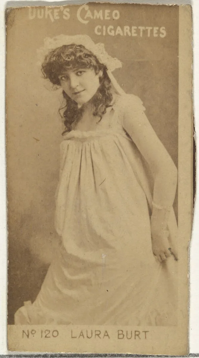 Card Number 120, Laura Burt, from the Actors and Actresses series (N145-4) issued by Duke Sons & Co. to promote Cameo Cigarettes — W. Duke, Sons & Co.