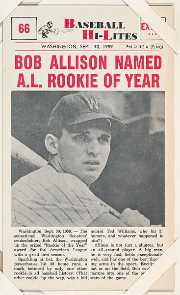 Bob Allison #66 from Nu-Card Baseball Hi-Lites series (W460) — Nu-Card, Inc.