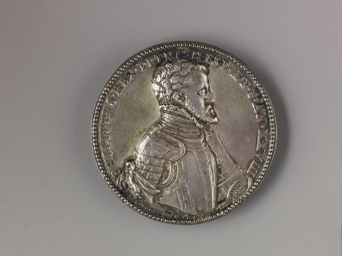 Portrait medal of Philip II (obverse); Mary Tudor Queen of England (reverse) — Jacopo Nizolla da Trezzo