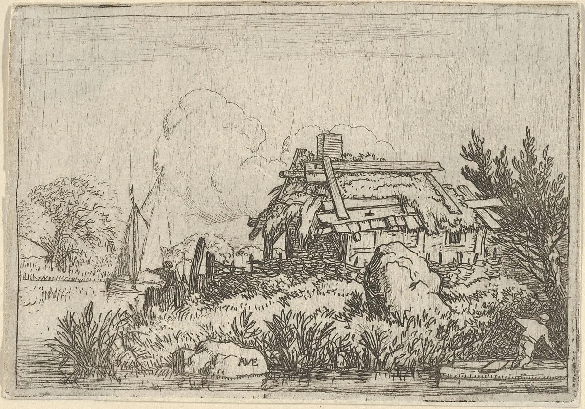 The Ruined Cottage, Surrounded by Water — Allart van Everdingen