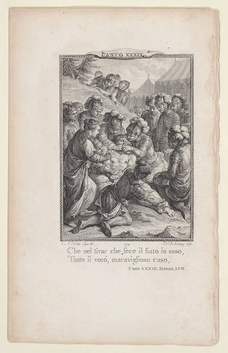 Canto 39, Stanza 57, from "Orlando Furioso" — G. Baskerville|Charles Nicolas Cochin II|Nicolas de Launay|Ludovico Ariosto