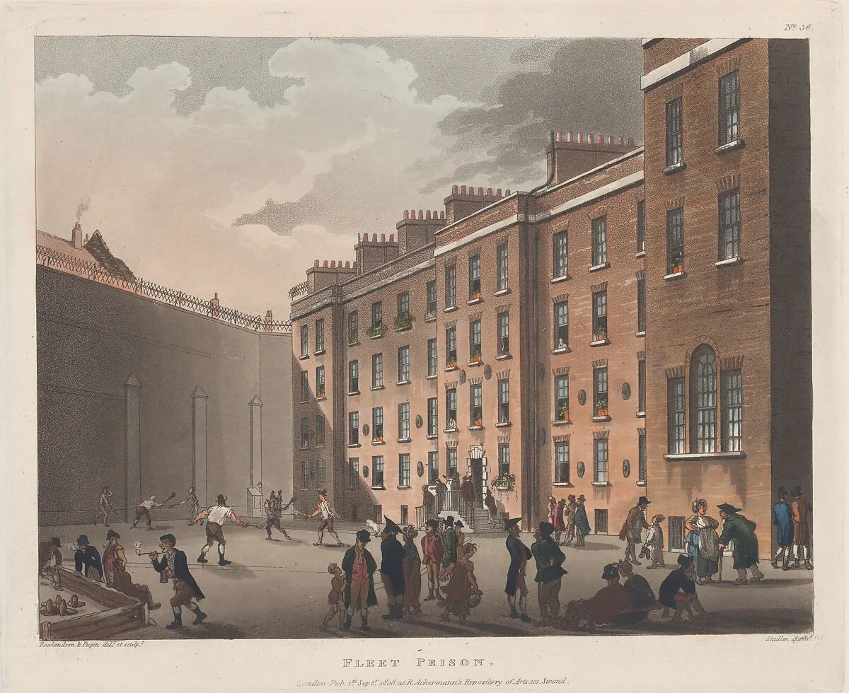 Fleet Prison — Thomas Rowlandson|Auguste Charles Pugin|Rudolph Ackermann, London|Joseph Constantine Stadler