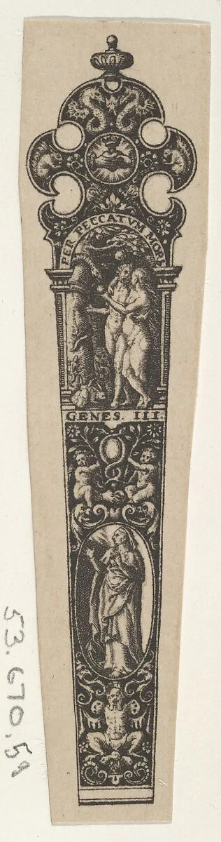 Design for a Knife Handle with the Temptation of Adam and Eve — Johann Theodor de Bry