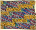 Vertical Panel with Ribbons of Blue and Purple Diagonals Against a Yellow Background with Gold Circles — Anonymous, French, 20th century