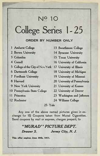 No. 10, College Series 1-25, version two of card back, part of College Series cabinet cards (T6)