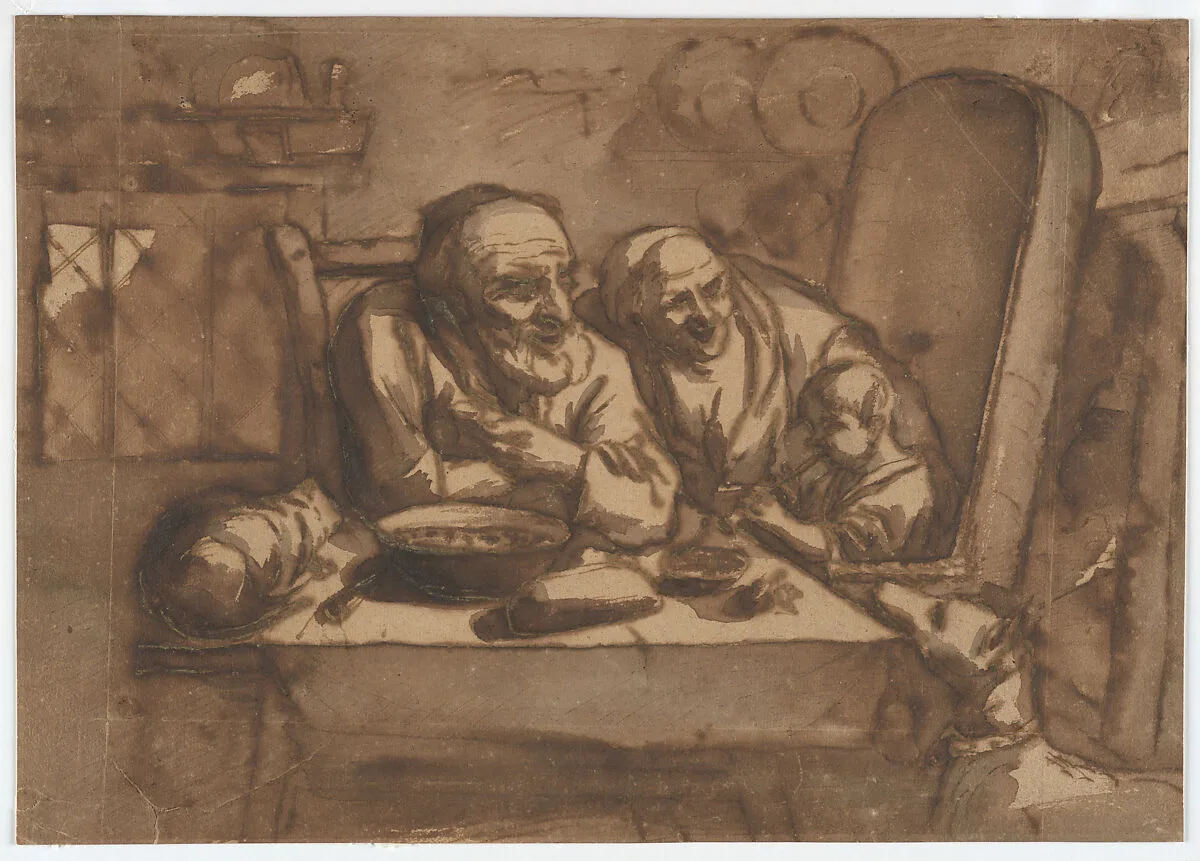 Old Couple with a Child Playing a Pipe — Jacob Jordaens