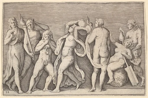 Bacchanale with Eight Figures, from "Ex Antiquis Cameorum et Gemmae Delineata/ Liber Secundus/et ab Enea Vico Parmen Incis"