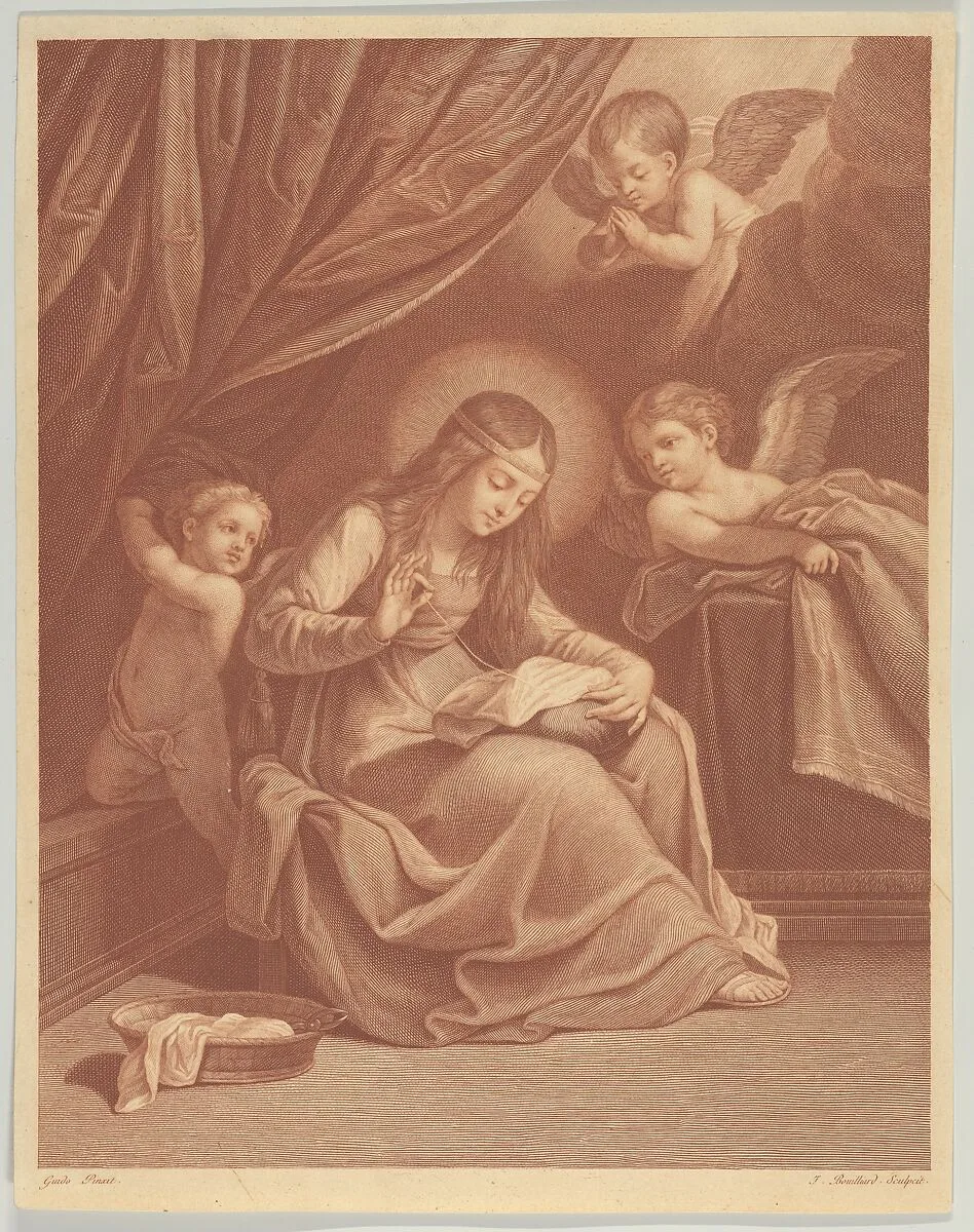 The Virgin sewing, two angels and a putto surrounding her, after Reni — Guido Reni|Jacques Bouillard