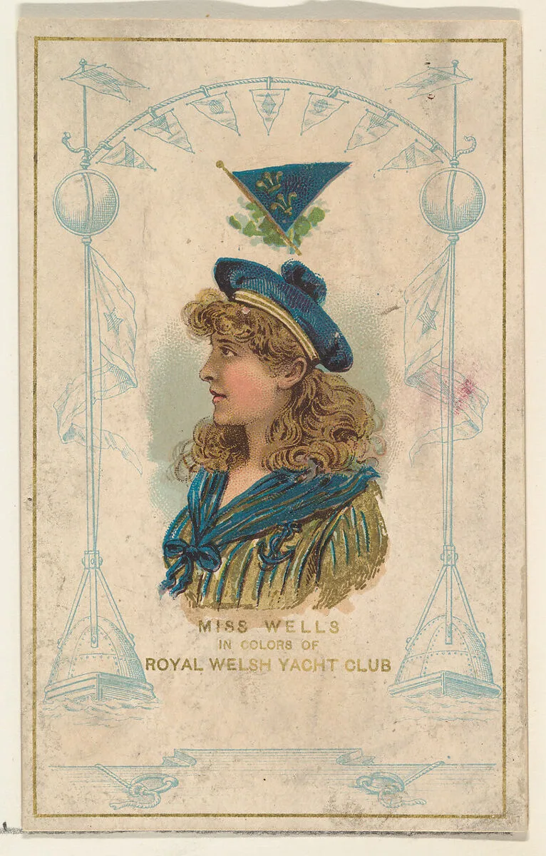 Miss Wells in Colors of Royal Welsh Yacht Club, from the Yacht Colors of the World series (N140) issued by Duke Sons & Co. to promote Honest Long Cut Tobacco — W. Duke, Sons & Co.
