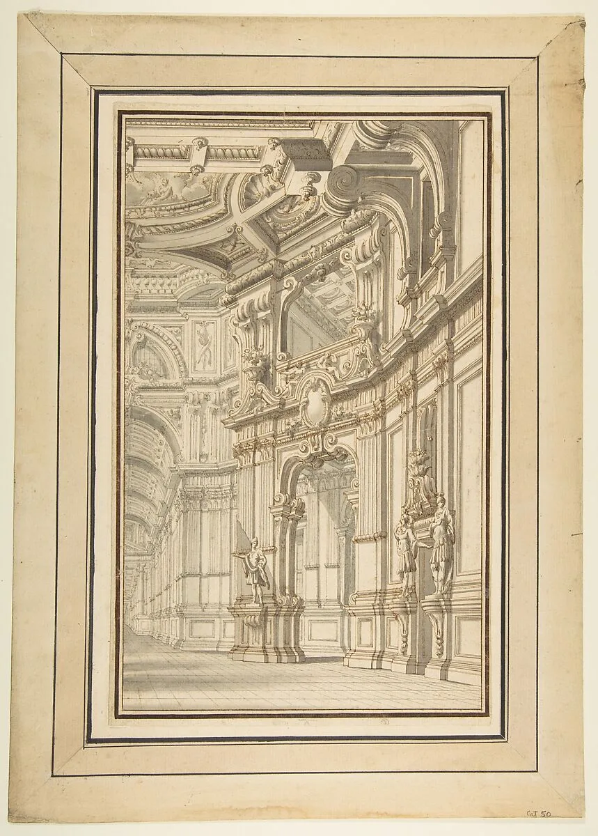 Design for a Stage Set, Showing Right Half Only — Prospero Zanichelli
