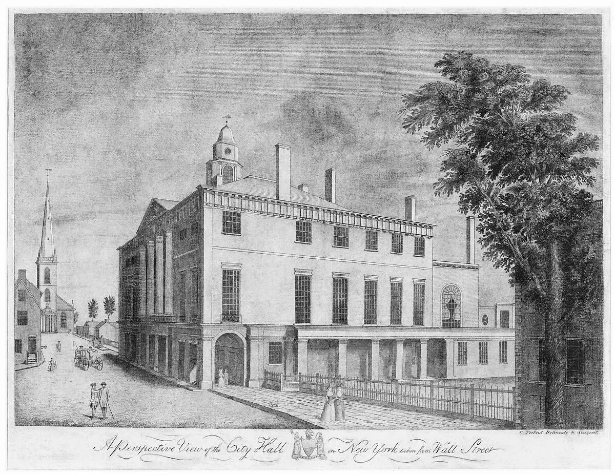 A Perspective View of the City Hall in New York, Taken from Wall Street — Cornelius Tiebout