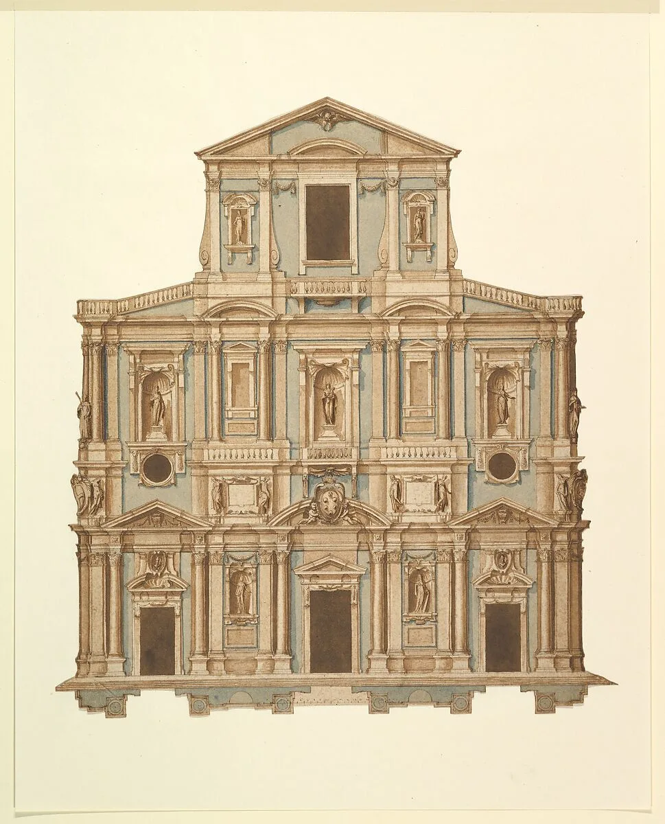 Drawing for Buontalenti's Model for the Facade of S. Maria del Fiore of Florence — Cigoli (Ludovico Cardi)|Bernardo Buontalenti (Bernardo delle Girandole)