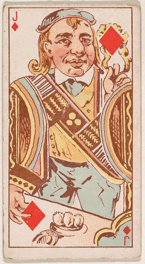 Jack of Diamonds, from Harlequin Cards, 2nd Series (N220) issued by Kinney Bros. — Kinney Brothers Tobacco Company