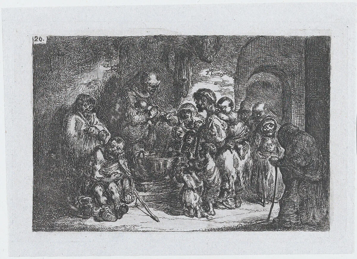 Plate 20: a priest giving food to the poor, from the series of customs and pastimes of the Spanish people — Francisco Lameyer y Berenguer
