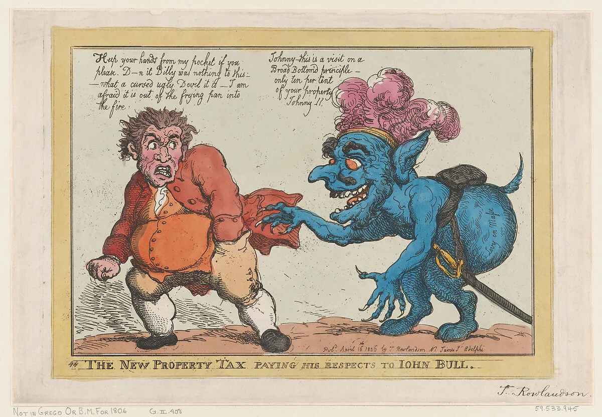 The New Property Tax Paying His Respects To John Bull — Thomas Rowlandson