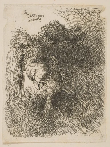 Head of an old man looking down, facing left, from "Small Studies of Heads in Oriental Headress"