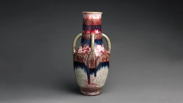 Vase with four green handles — Auguste Delaherche