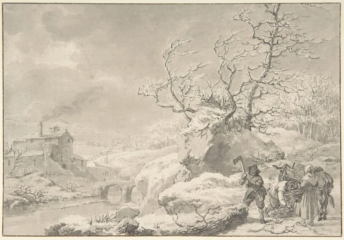 Winter Landscape with Peasants Gathering and Chopping Wood — Jacob Cats