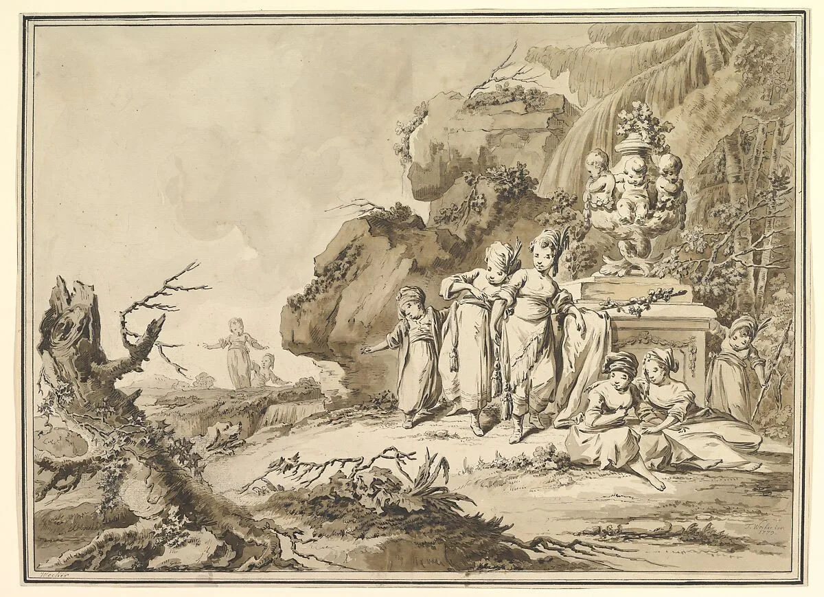 Landscape with Children in Oriental Costume — Tiberius Domenikus Wocher