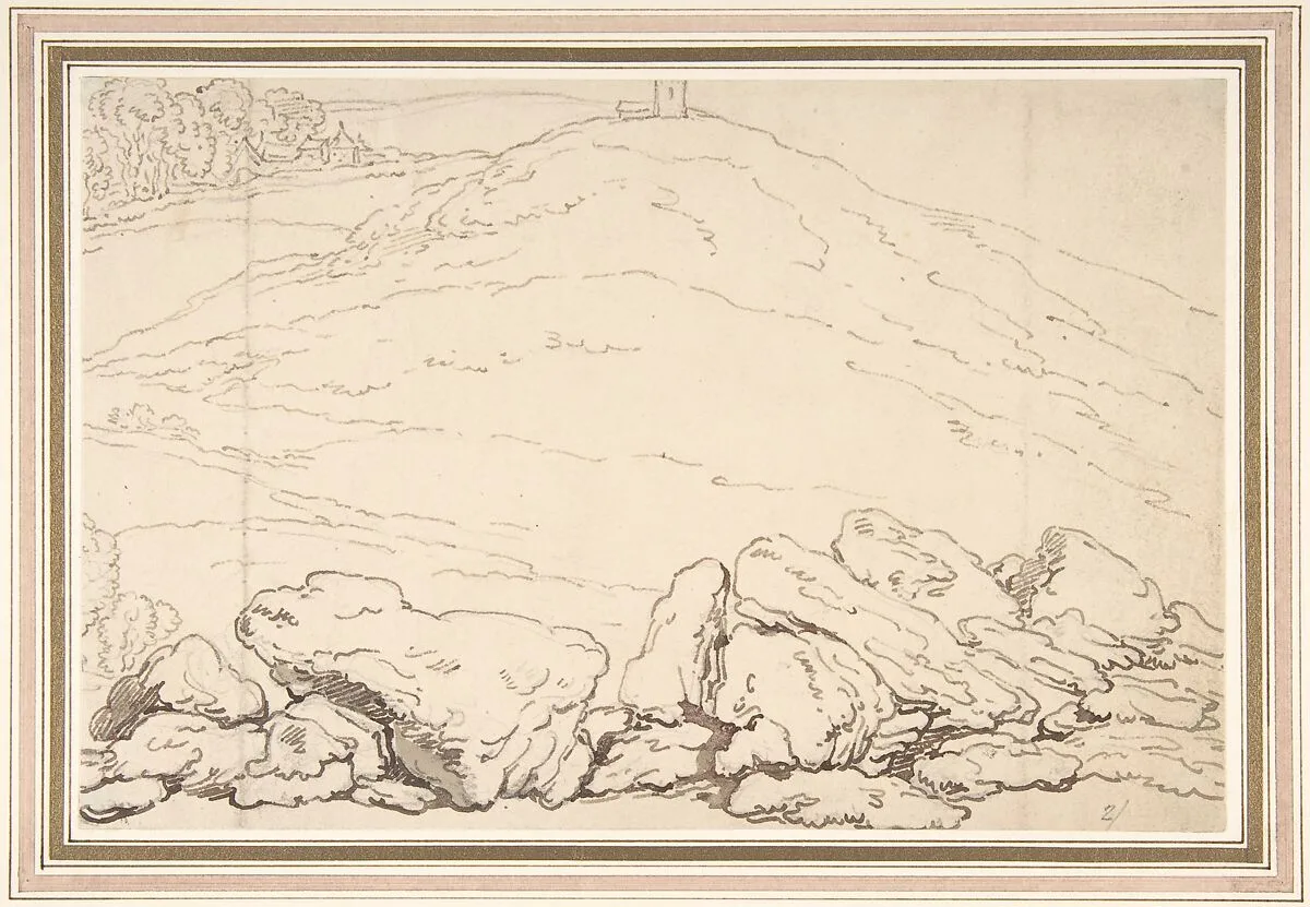 Hilly landscape with rocks — Thomas Rowlandson