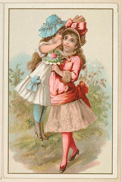 Two girls whispering, bakery card from the Picture Cards series (D63), issued by the Vienna Model Bakery — Vienna Model Bakery