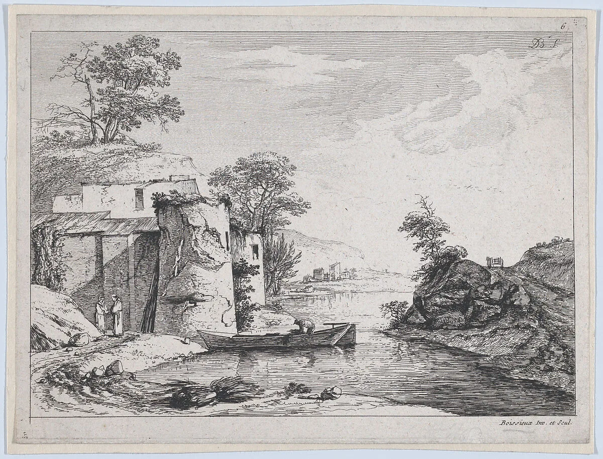Old Towers on a River Bank — Jean Jacques de Boissieu