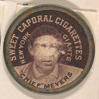"Chief" Meyers, New York Giants (black), from the Domino Discs series (PX7), issued by Kinney Brothers — Kinney Brothers Tobacco Company