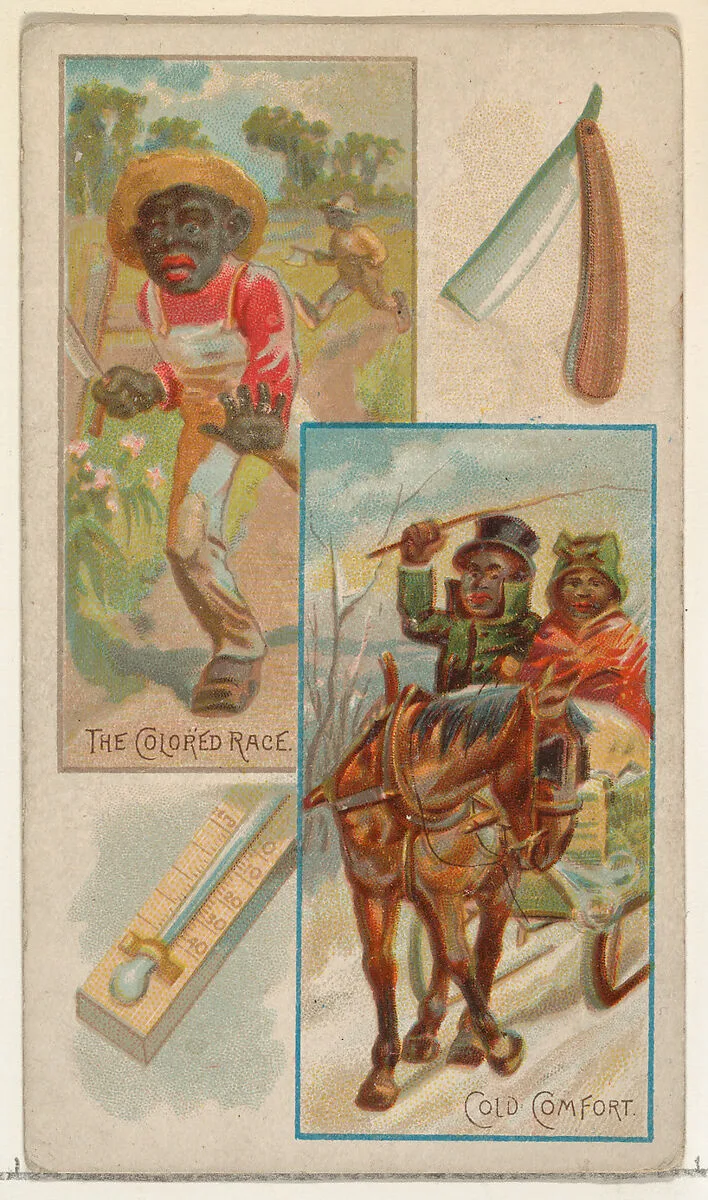 The Colored Race / Cold Comfort, from the Jokes series (N118) issued by Duke Sons & Co. to promote Honest Long Cut Tobacco — American Tobacco Company|W. Duke, Sons & Co.|George S. Harris & Sons