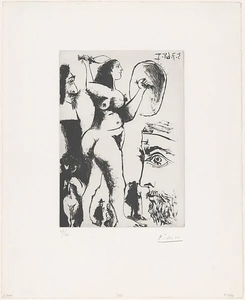 Artist Thinking of a Fighting Woman with Musketeer, Cupid and Small Characters, from 347 Suite — Pablo Picasso|Aldo and Piero Crommelynck|Galerie Louise Leiris