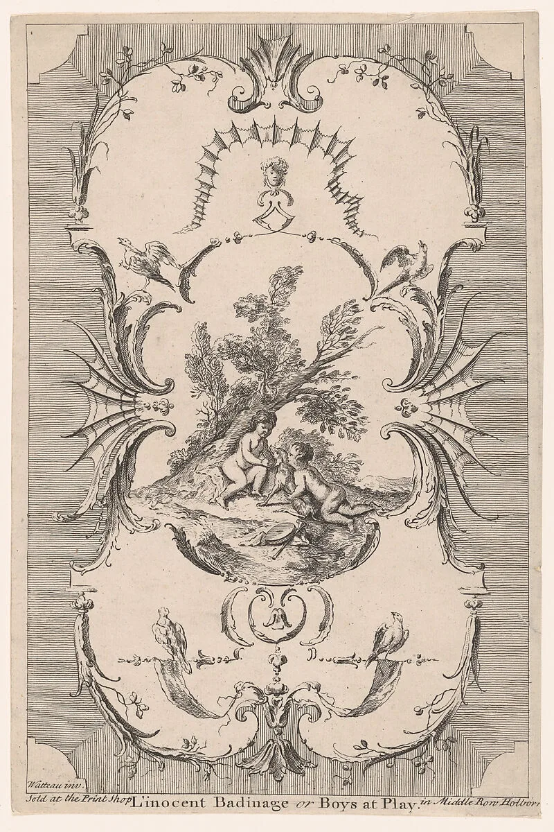 Design for Wallpaper "L'Innocent Badinage, or Boys at Play" — Antoine Watteau|Paul Sandby|D. Voisin