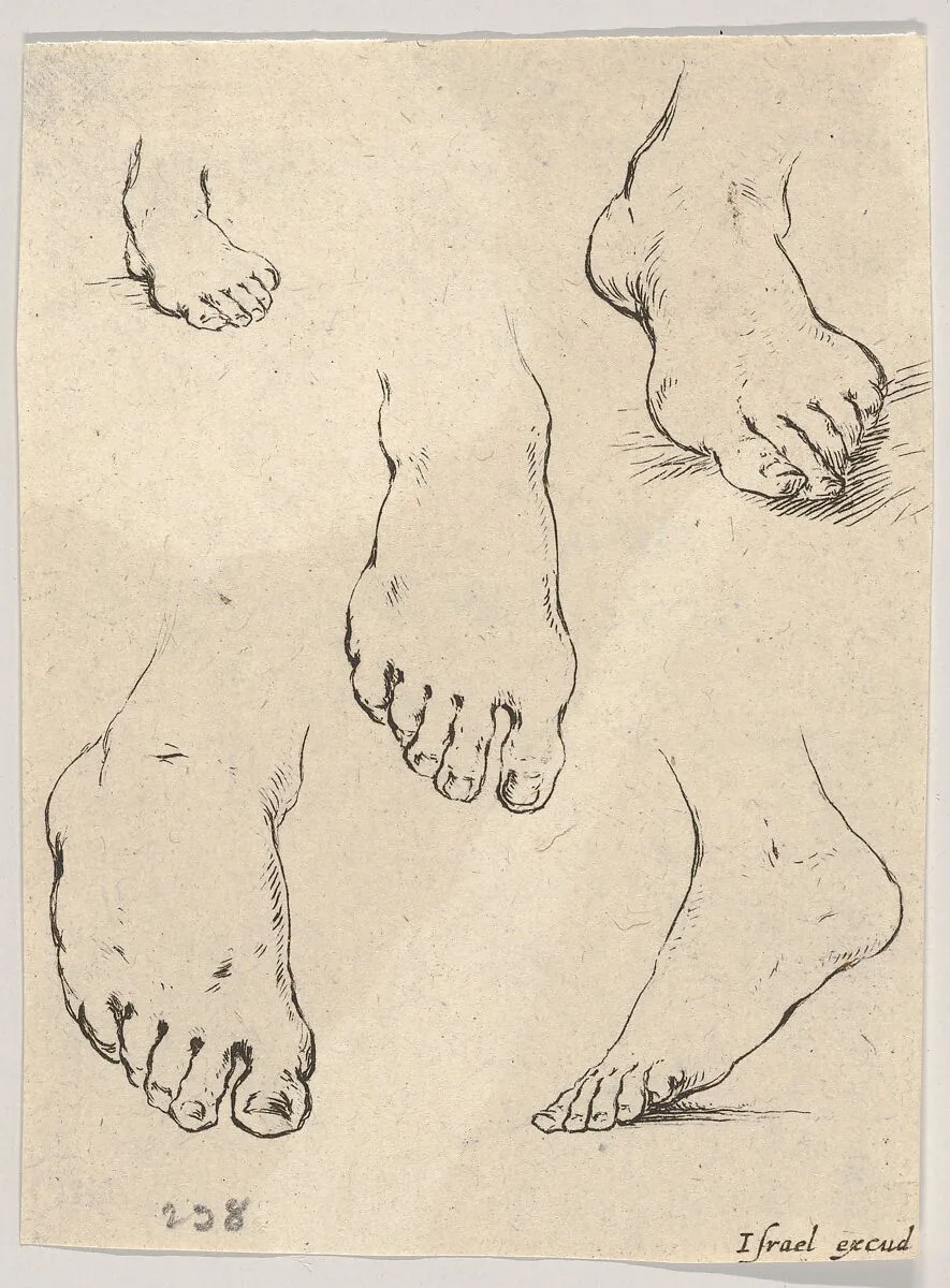 Plate 7: Five feet, from 'The Book for Learning to Draw' (Livre pour apprendre à dessiner) — Stefano della Bella|Israël Henriet