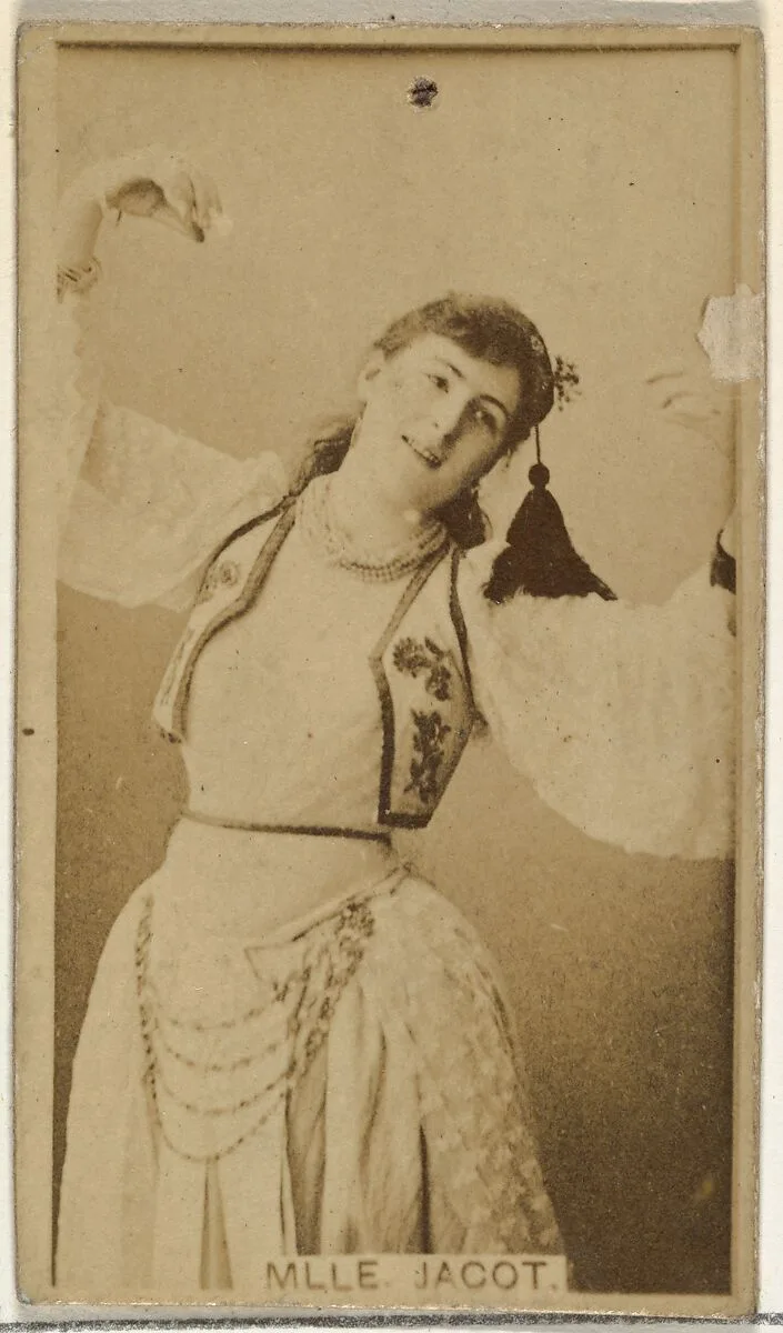 Mlle. Jacot, from the Actors and Actresses series (N145-8) issued by Duke Sons & Co. to promote Duke Cigarettes — American Tobacco Company|W. Duke, Sons & Co.