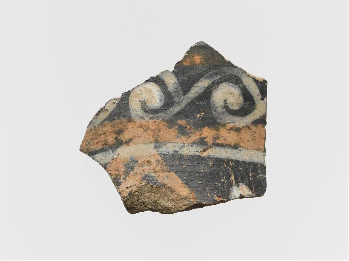 Terracotta rim of a cup with spirals and band — Unknown