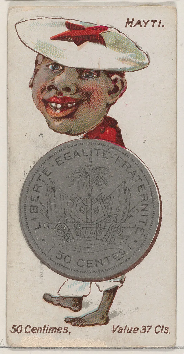 Caricatured Haitian, 50 Centimes, from the series Coins of All Nations (N72, variation 1) for Duke brand cigarettes — W. Duke, Sons & Co.