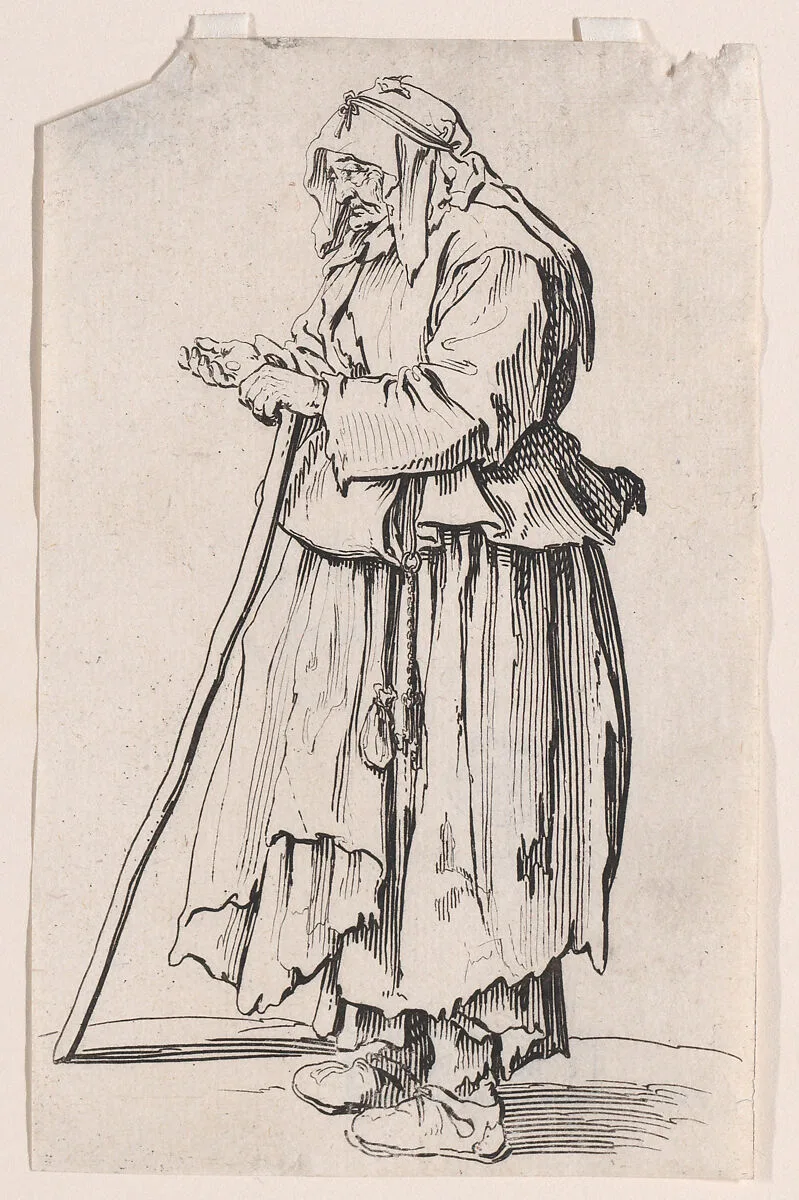 La Mendiante Venant de Recevoir la Charité (The Female Beggar Receiving her Charity), from Les Gueux suite appelée aussi Les Mendiants, Les Baroni, ou Les Barons (The Beggars, also called the Barons) — Jacques Callot