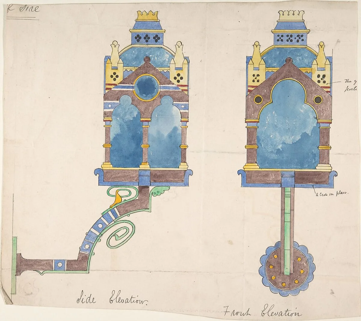Design for a Church Wall Lantern, Front and Side Elevations — Richardson Ellson & Co.