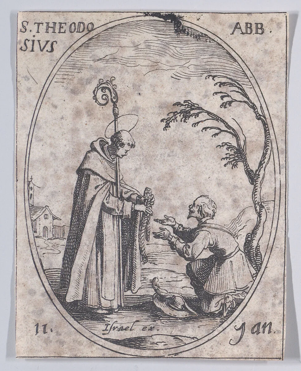 S. Théodose, abbé (St. Theodosius, Abbot), January 11th, from "Les Images De Tous Les Saincts et Saintes de L'Année" (Images of All of the Saints and Feast Days of the Year) — Jacques Callot|Israël Henriet