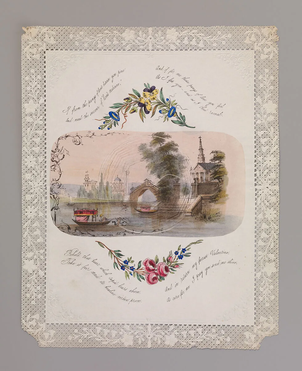 Double cobweb valentine with Venetian scene — Anonymous