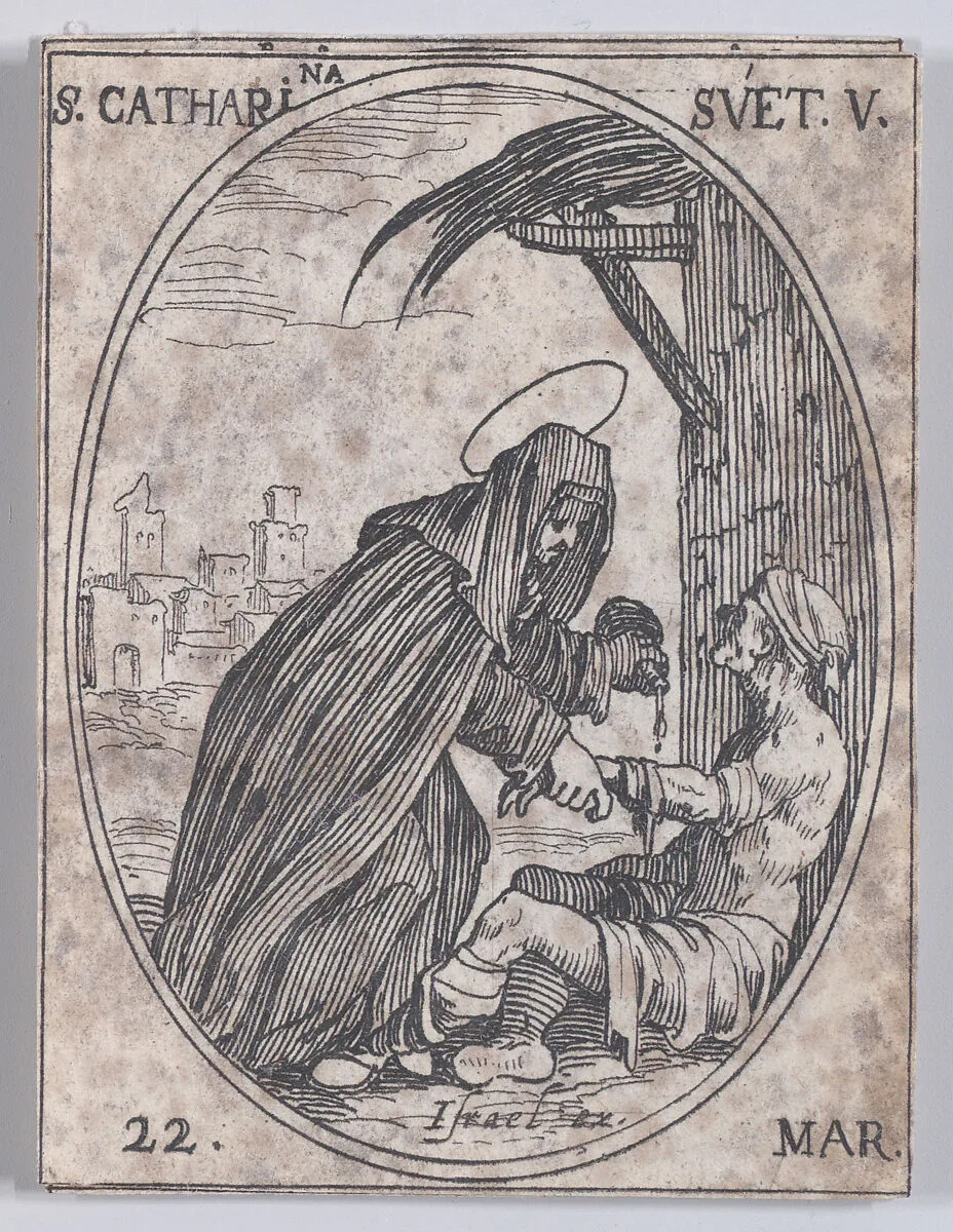 S. Catharina de Suède (St. Catherine of Sweden), March 22nd, from "Les Images De Tous Les Saincts et Saintes de L'Année" (Images of All of the Saints and Religious Events of the Year) — Jacques Callot|Israël Henriet