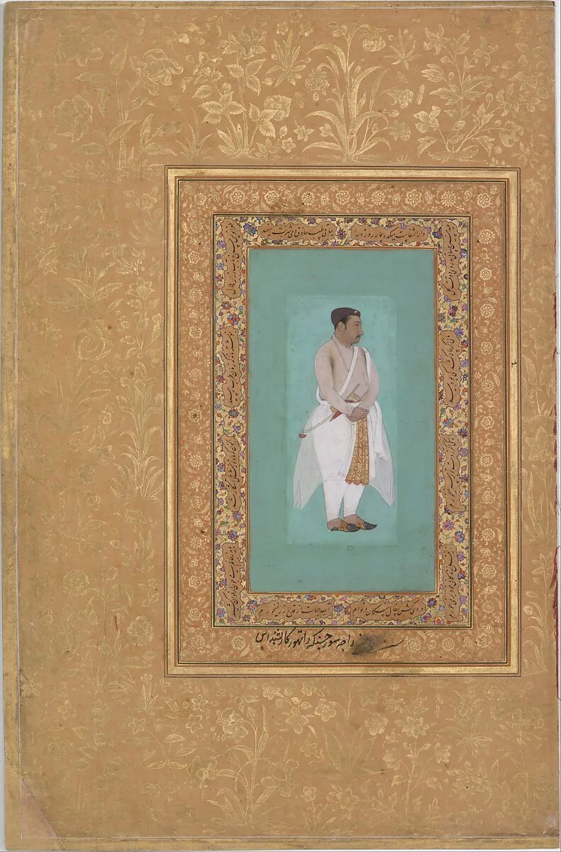recto: "Portrait of Raja Suraj Singh Rathor", verso: Page of Calligraphy. Folio from the Shah Jahan Album — Bishan Das|Mir 'Ali Haravi