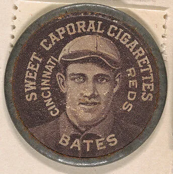 Bates, Cincinnati Reds (black), from the Domino Discs series (PX7), issued by Kinney Brothers — Kinney Brothers Tobacco Company