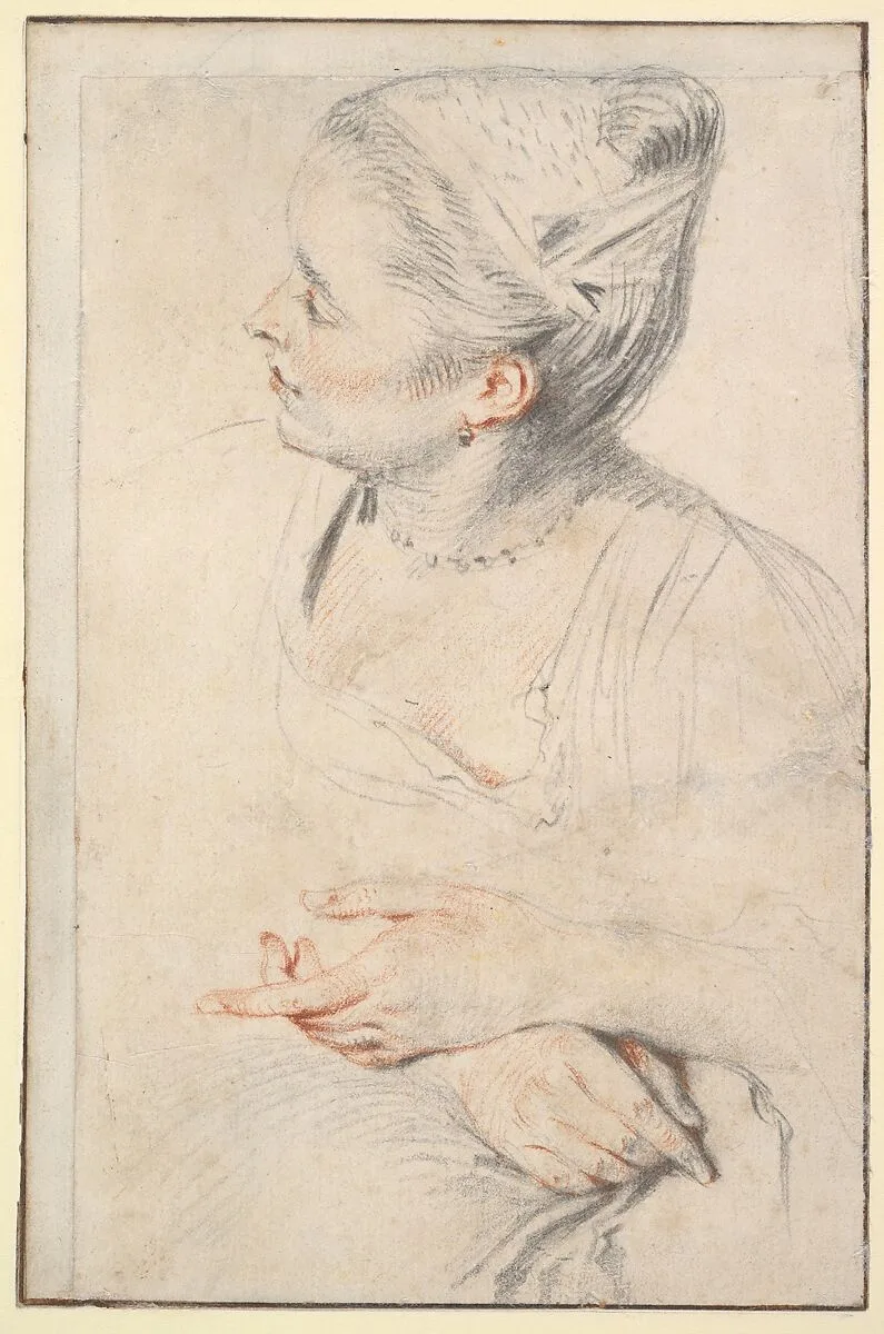 Study of a Woman's Head and Hands — Antoine Watteau