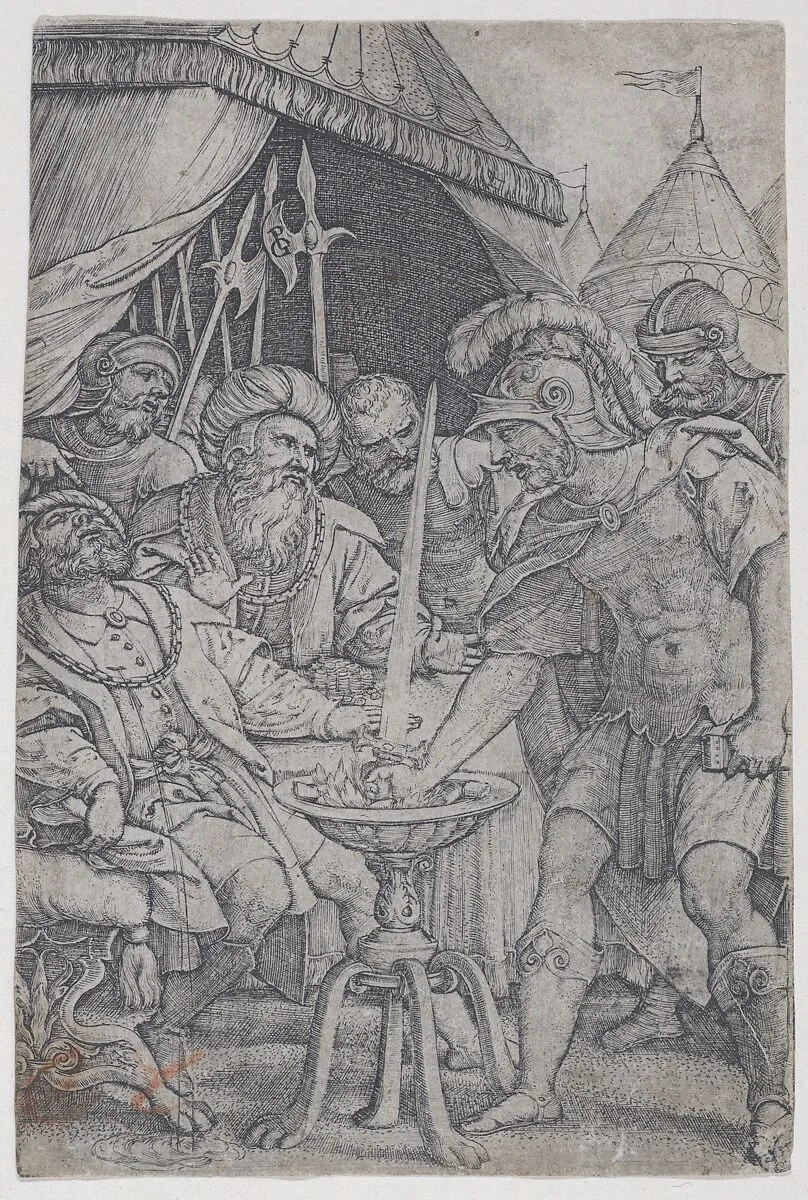 Mucius Scaevola and Porsenna, from "Roman Heroes" — Georg Pencz