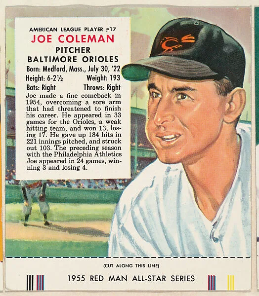 Joe Coleman, from the Major League Baseball series (T235), issued by Red Man Chewing Tobacco — Red Man Chewing Tobacco