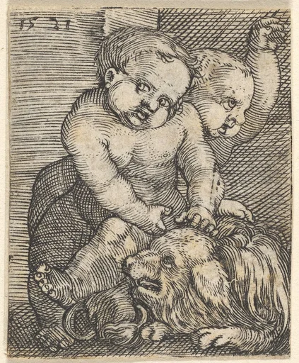 Two Boys Playing with a Dog
