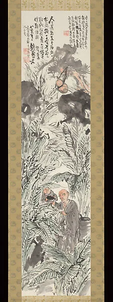 富岡鉄斎筆 懷素書蕉図|Huaisu Writing on a Banana Leaf — Tomioka Tessai 富岡鉄斎