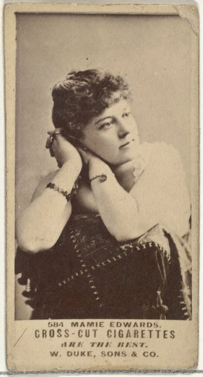 Card Number 584, Mamie Edwards, from the Actors and Actresses series (N145-3) issued by Duke Sons & Co. to promote Cross Cut Cigarettes — W. Duke, Sons & Co.