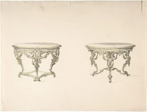 Design for Two Round Tables with Foliate Rococo Style Carving