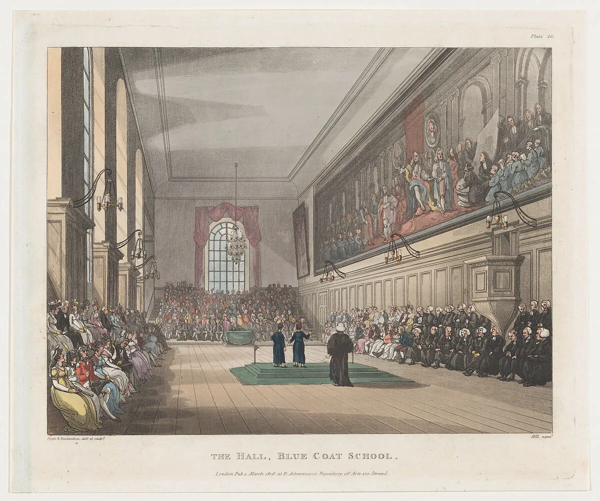 The Hall, Blue Coat School — Thomas Rowlandson|Rudolph Ackermann, London|Auguste Charles Pugin|John Hill